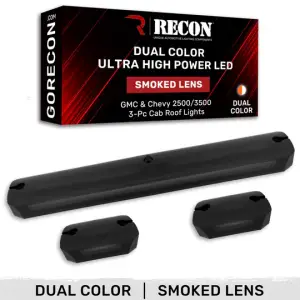264156CLDCHP | Recon 3-Piece Cab Roof Lights Kit Ultra-High Power Dual-Color (Amber or White) LED Function Clear Lens (2007-2014 Silverado, Sierra 2500 HD, 3500 HD)