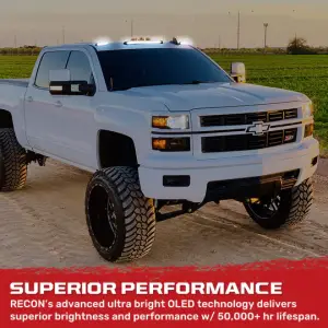 Recon Truck Accessories - 264156CLDCHP | Recon 3-Piece Cab Roof Lights Kit Ultra-High Power Dual-Color (Amber or White) LED Function Clear Lens (2007-2014 Silverado, Sierra 2500 HD, 3500 HD) - Image 7