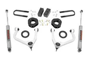 110530 | Rough Country 3.5 Inch Lift Kit For GMC Sierra 1500 2WD/4WD | Aluminum Arm Finish, Rear Factory Mono-Leaf Springs, Strut Spacer With N3 Rear Shocks
