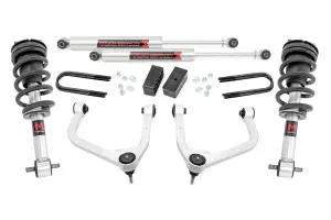 110540 | Rough Country 3.5 Inch Lift Kit For GMC Sierra 1500 2WD/4WD | Aluminum Arm Finish, Rear Factory Mono-Leaf Springs, M1 Struts With M1 Rear Shocks