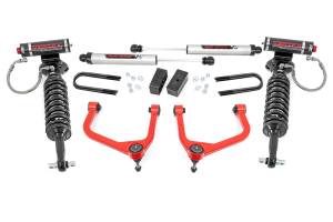 110557RED | Rough Country 3.5 Inch Lift Kit For GMC Sierra 1500 2WD/4WD | Red Arm Finish, Rear Factory Mono-Leaf Springs, Vertex Coilovers With V2 Rear Shocks