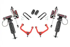 110550RED | Rough Country 3.5 Inch Lift Kit For GMC Sierra 1500 2WD/4WD | Red Arm Finish, Rear Factory Mono-Leaf Springs, Vertex Coilovers With Vertex Shocks