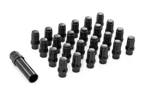 121524BLET | Rough Country M12 x 1.5 Lug Nut Set of 24 | Black, Closed End, Extended Thread