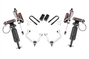 28250_A | Rough Country 3.5 Inch Lift Kit For Chevrolet Silverado 1500 2WD/4WD | Aluminum Finish Control Arm, Factory Rear Mono Leaf Spring, Vertex Coilovers With Vertex Shocks
