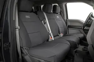 91067 | Rough Country Neoprene Seat Covers For Ford F-150/Lightning/F-250/F-350 | Front & Rear, Front Bench Seat, Rear 60/40 Split
