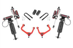 28850RED_A | Rough Country 3.5 Inch Lift Kit GMC Sierra 1500 2WD/4WD | Red Finish Control Arm, Factory Rear Mono-Leaf Spring, Vertex Coilovers With Vertex Shocks