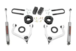 28830_A | Rough Country 3.5 Inch Lift Kit For GMC Sierra 1500 2WD/4WD | Aluminum Finish Control Arm, Factory Mono Leaf Spring, Struts Spacers With N3 Rear Shocks