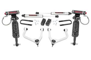 28857_A | Rough Country 3.5 Inch Lift Kit GMC Sierra 1500 2WD/4WD | Aluminum Finish Control Arm, Factory Rear Mono-Leaf Spring, Vertex Coilovers With V2 Rear Shocks