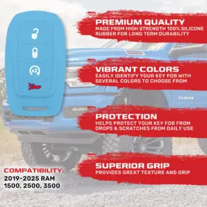 Recon Truck Accessories - 264002DG2BB | Recon Baby Blue Pantone 2095 C Silicone Key Fob Cover (Dodge 2019-2025 RAM ) - Image 3