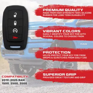 Recon Truck Accessories - 264002DG2BK | Recon Black Silicone Key Fob Cover (Dodge 2019-2025 RAM ) - Image 3