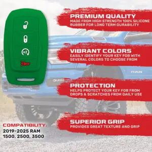 Recon Truck Accessories - 264002DG2GR | Recon Green Pantone 356 C Silicone Key Fob Cover (Dodge 2019-2025 RAM ) - Image 3