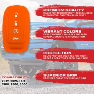 Recon Truck Accessories - 264002DG2OR | Recon Orange Silicone Key Fob Cover (Dodge 2019-2025 RAM ) - Image 3