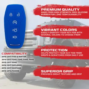 Recon Truck Accessories - 264002FD1BL | Recon Blue Silicone Key Fob Cover (2014-2017 F150, F250, F350) - Image 3