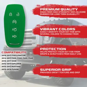 Recon Truck Accessories - 264002FD1GR | Recon Green Pantone 356 C Silicone Key Fob Cover (2014-2017 F150, F250, F350) - Image 3