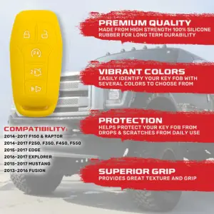 Recon Truck Accessories - 264002FD1YL | Recon Yellow Silicone Key Fob Cover (2014-2017 F150, F250, F350) - Image 3