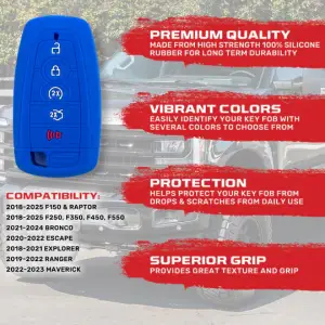 Recon Truck Accessories - 264002FD2BL | Recon Blue Silicone Key Fob Cover (2018-2025 F150, F250, F350) - Image 3