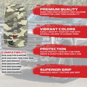 Recon Truck Accessories - 264002FD2GC | Recon Green Camo Silicone Key Fob Cover (2018-2025 F150, F250, F350) - Image 3