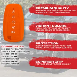 Recon Truck Accessories - 264002FD2OR | Recon Orange Silicone Key Fob Cover (2018-2025 F150, F250, F350) - Image 3