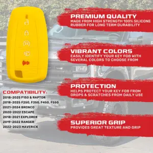 Recon Truck Accessories - 264002FD2YL | Recon Yellow Silicone Key Fob Cover (2018-2025 F150, F250, F350) - Image 3