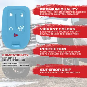 Recon Truck Accessories - 264002GM1BB | Recon Baby Blue Pantone 2095 C Silicone Key Fob Cover (2019-2021 Silverado, Sierra 1500, 2500 HD, 3500 HD) - Image 3