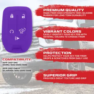 Recon Truck Accessories - 264002GM1PR | Recon Purple Pantone 266 C Silicone Key Fob Cover (2019-2021 Silverado, Sierra 1500, 2500 HD, 3500 HD) - Image 3
