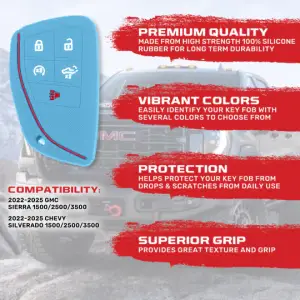 Recon Truck Accessories - 264002GM2BB | Recon Baby Blue Pantone 2095 C Silicone Key Fob Cover (2022-2025 Silverado, Sierra 1500, 2500 HD, 3500 HD) - Image 3