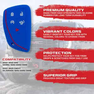 Recon Truck Accessories - 264002GM2BL | Recon Blue Silicone Key Fob Cover (2022-2025 Silverado, Sierra 1500, 2500 HD, 3500 HD) - Image 3