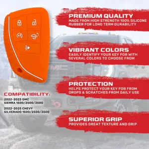 Recon Truck Accessories - 264002GM2OR | Recon Orange Silicone Key Fob Cover (2022-2025 Silverado, Sierra 1500, 2500 HD, 3500 HD) - Image 3