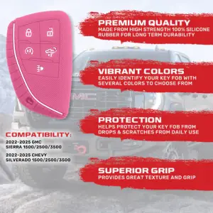 Recon Truck Accessories - 264002GM2PK | Recon Pink Pantone 6051 C Silicone Key Fob Cover (2022-2025 Silverado, Sierra 1500, 2500 HD, 3500 HD) - Image 3