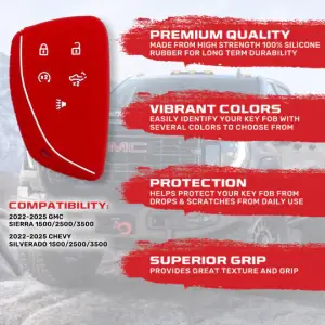 Recon Truck Accessories - 264002GM2RD | Recon Red Silicone Key Fob Cover (2022-2025 Silverado, Sierra 1500, 2500 HD, 3500 HD) - Image 3