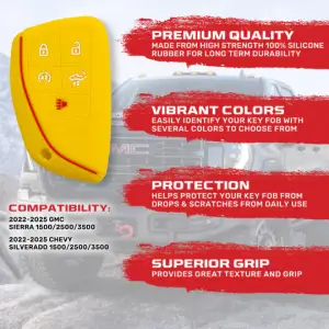 Recon Truck Accessories - 264002GM2YL | Recon Yellow Silicone Key Fob Cover (2022-2025 Silverado, Sierra 1500, 2500 HD, 3500 HD) - Image 3