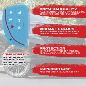 Recon Truck Accessories - 264002GM3BB | Recon Baby Blue Pantone 2095 C Silicone Key Fob Cover (2021-2025 Suburban, Tahoe, Yukon) - Image 3