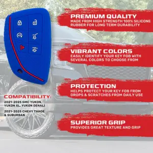 Recon Truck Accessories - 264002GM3BL | Recon Blue Silicone Key Fob Cover (2021-2025 Suburban, Tahoe, Yukon) - Image 3
