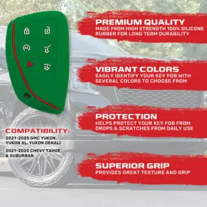 Recon Truck Accessories - 264002GM3GR | Recon Green Pantone 356 C Silicone Key Fob Cover (2021-2025 Suburban, Tahoe, Yukon) - Image 3