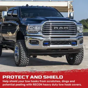 Recon Truck Accessories - 264004DGHDBL | Recon Blue Tow Hook Covers 2-Piece Set of Silicone Covers (2021-2024 Ram 2500, 3500) - Image 9