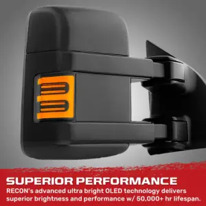 Recon Truck Accessories - 264140BKS | RECON Side Mirror Lenses (2-Piece Set) Ultra High Power Amber Running Lights & Scanning Amber Turn Signals Smoked Lens (2008-2016 F250, F350 Super Duty) - Image 3