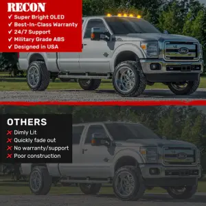 Recon Truck Accessories - 264143AMHPAM | Recon 5-Piece Amber Cab Roof Light Kit 2-Way Front & Rear Facing Ultra High-Power Amber LEDs Amber Lens (1999-2016 F250, F350 Super Duty For Models That DID NOT Come With Factory Cab Lights) - Image 13