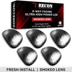 264143BKHPWH | Recon 5-Piece Smoked Cab Roof Light Kit 2-Way Front & Rear Facing Ultra High-Power White LEDs Smoked Lens (1999-2016 F250, F350 Super Duty For Models That DID NOT Come With Factory Cab Lights)