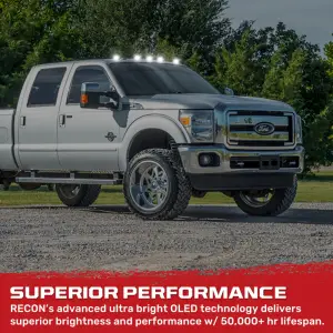 Recon Truck Accessories - 264143BKHPWH | Recon 5-Piece Smoked Cab Roof Light Kit 2-Way Front & Rear Facing Ultra High-Power White LEDs Smoked Lens (1999-2016 F250, F350 Super Duty For Models That DID NOT Come With Factory Cab Lights) - Image 8