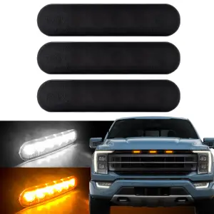 Recon Truck Accessories - 264439BK | Recon Universal 3-Pc Front Grille High Power Switchable Amber or White LED Running Lights - Smoked Lens - Image 1