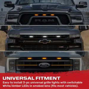Recon Truck Accessories - 264439BK | Recon Universal 3-Pc Front Grille High Power Switchable Amber or White LED Running Lights - Smoked Lens - Image 6