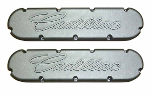 7872-8-AC | PML Cover Valve Covers For CADILLAC 368, 425, 472, 500, Raised Script | Natural As-Cast Finish