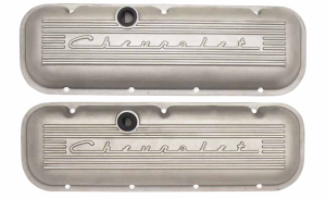 9739-AC | PML Cover Valve Covers For Chevy Big Block, 396, 427, 454, 502, CHEVROLET Script, Tall | Natural As-Cast Finish