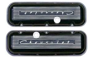 9739-BK | PML Cover Valve Covers For Chevy Big Block, 396, 427, 454, 502, CHEVROLET Script, Tall |  Black Powder Coat Finish
