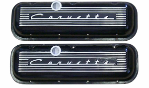 11042-BK | PML Cover Valve Covers For Chevy Big Block, 396, 427, 454, 502, CHEVROLET Script, Tall | Black Powder Coat Finish