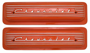 11040-OR | PML Cover Valve Covers Center Bolt, CHEVROLET Script And Fins For Chevy Small Block, GM Generation II LT1 and LT4 Engines | Orange Powder Coat Finish