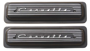 11041-BK | PML Cover Valve Covers Center Bolt, CORVETTE Script And Fins For Chevy Small Block, GM Generation II LT1 and LT4 Engines | Black Powder Coat Finish