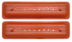 11041-OR | PML Cover Valve Covers Center Bolt, CORVETTE Script And Fins For Chevy Small Block, GM Generation II LT1 and LT4 Engines | Orange Powder Coat Finish