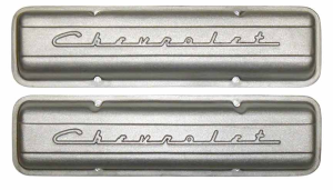 11106-AC | PML Cover Valve Covers Chevy Small Block, 265, 283, 327, 350 & 400 Engines, CHEVROLET Script | Natural As-Cast Finish