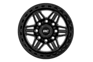 76171210 | Rough Country 76 Series Wheel | Simulated Beadlock / Gloss Black / 17x9 / 8x6.5 / -12mm